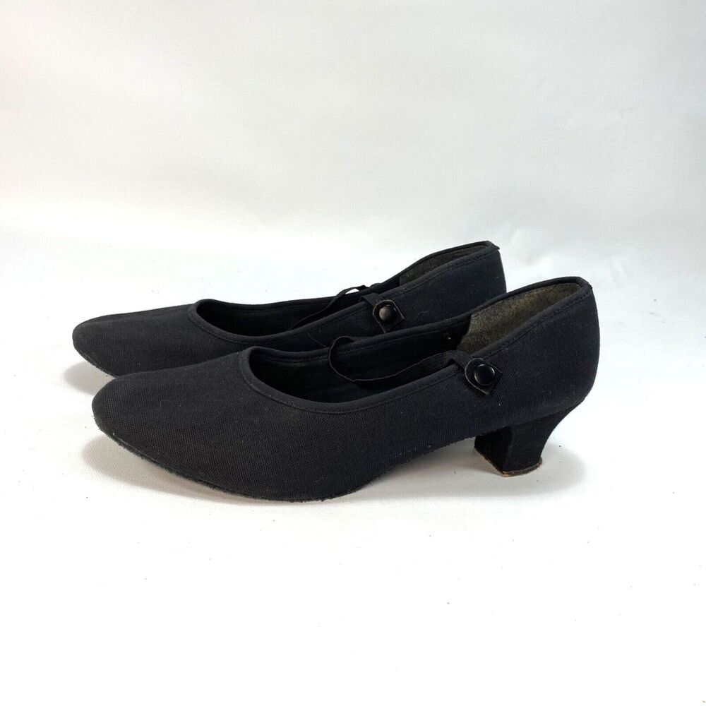 So Danca Black Fabric Jazz Dance Shoes Mary Janes Suede Soles Elastic Strap 9.5